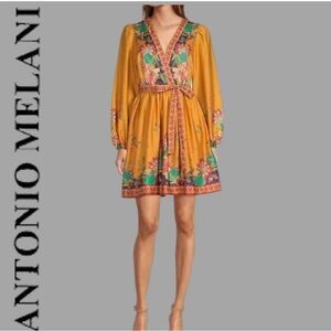 NWT ANTONIO MELANI Floral yellow boho Boheme Emma dress 12 Anthropologie $199